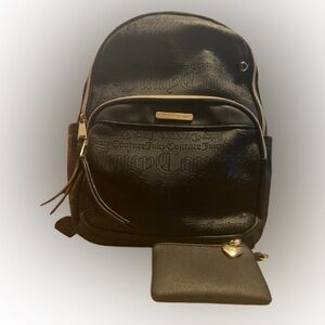 Juicy Couture Embossed Black Backpack with Heart Charm Wallet